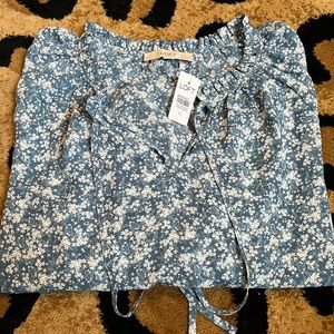 NWT Sz XL Loft Floral Tie Neck Blouse